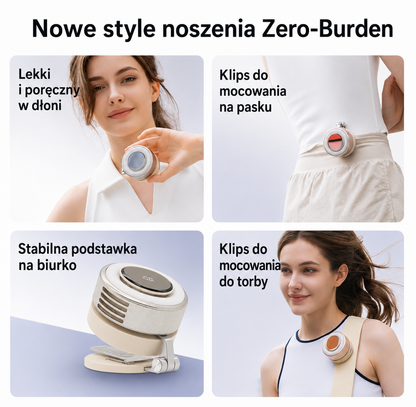 Przenośny wentylator bezłopatkowy USB z lampką LED – obrotowy, akumulatorowy, z uchwytem i mocowaniem magnetycznym