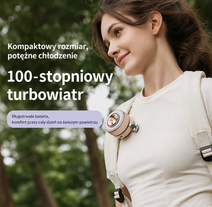 Przenośny wentylator bezłopatkowy USB z lampką LED – obrotowy, akumulatorowy, z uchwytem i mocowaniem magnetycznym